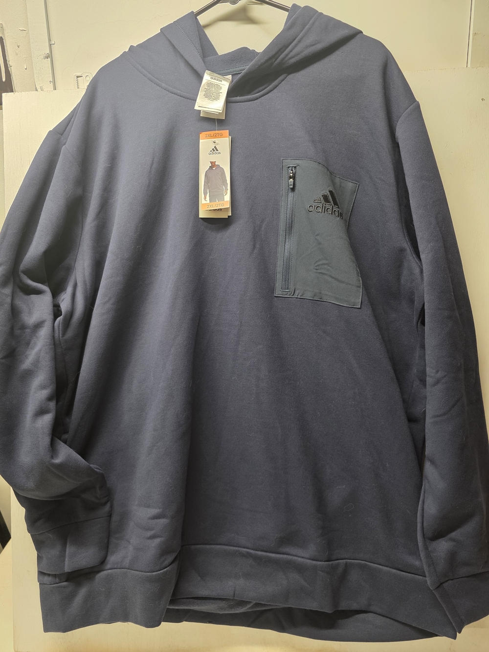 Adidas M Pocket Hoodie Men’s 2XL Navy Blue JG8147 Zip Chest Pocket NWT